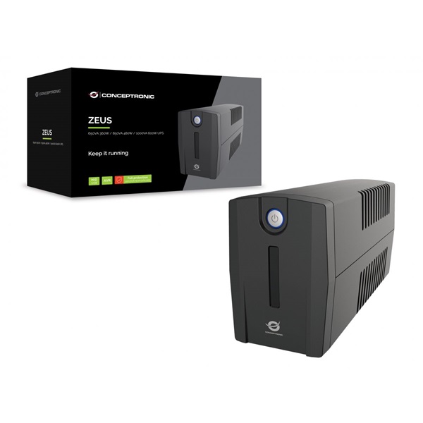 Conceptronic Szünetmentes 1000VA - ZEUS07ES (2x Schuko, line-interaktív, RJ45 vonalvédelem, HID USB, fekete)