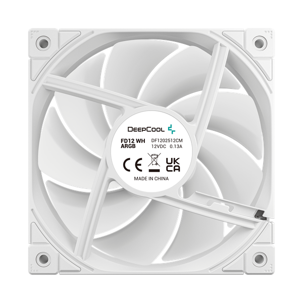 DeepCool Cooler 12cm - FD12 ARGB WH (27,6dB; max. 109,07 m3/h; 3pin csatlakozó; hydro bearing, ház hűtésre, PWM, fehér)