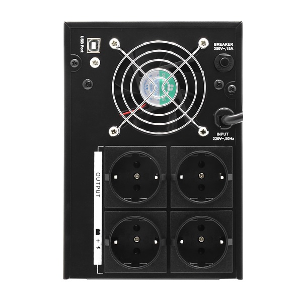Hikvision Szünetmentes 2000VA - DS-UPS2000 (4 Schuko, line-interaktív, USB, LCD, fekete)