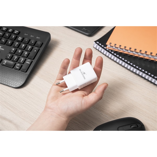 Bluestork Hálózati töltő - PW-30-CA (USB-C, USB-A, 30W, fehér)