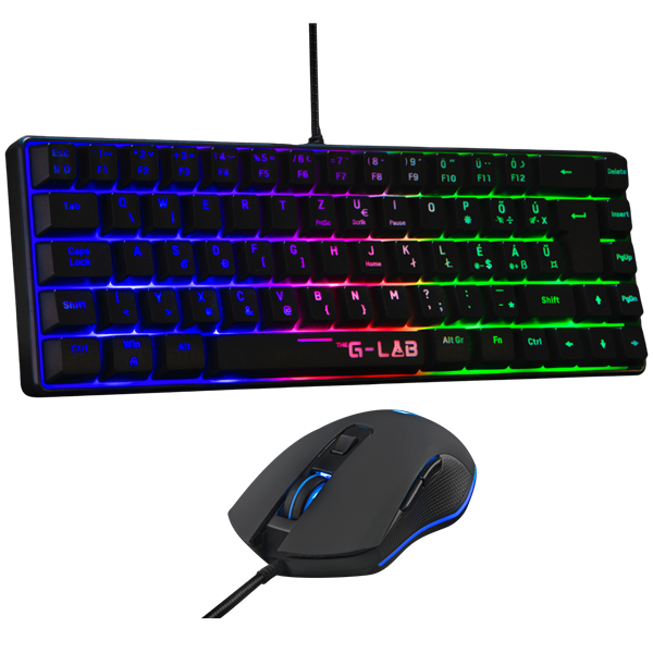The G-Lab Gaming kit - 2 in 1 COMBO HYDROGEN B/HU (TKL billentyűzet, egér, 6200 DPI, RGB, USB-A, fekete, magyar)