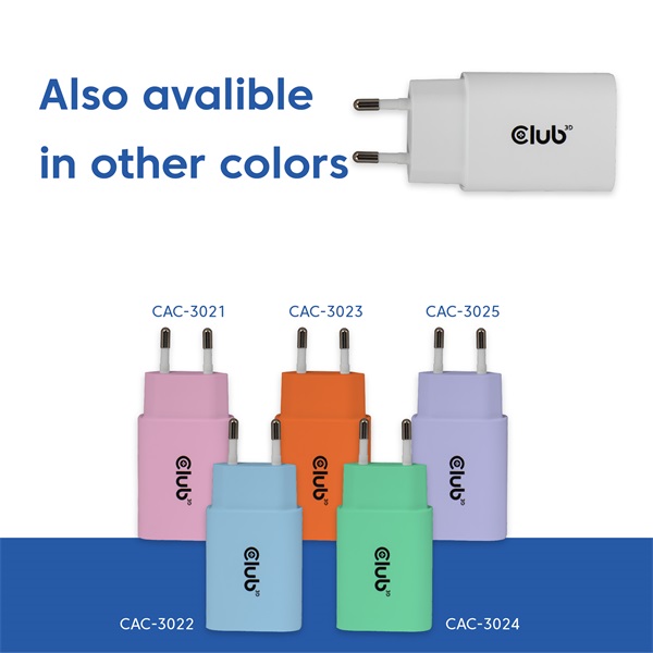 Club 3D Hálózati Adapter - CAC-3020 (2db/csomag, 30W USB-C, PD3.0, túltöltés védelem, kicsi méret, fehér)