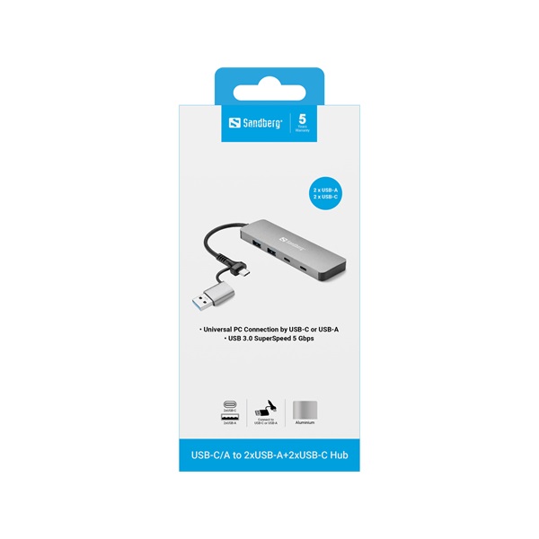 Sandberg USB Hub - USB-C/A to 2xUSB-A+2xUSB-C Hub