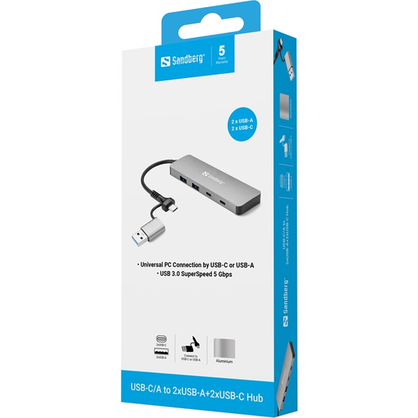 Sandberg USB Hub - USB-C/A to 2xUSB-A+2xUSB-C Hub