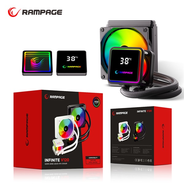 Rampage CPU Water Cooler - INFINITE V120 (36,9dB max., 98,54 m3/h; 12cm, A-RGB LED, fehér)