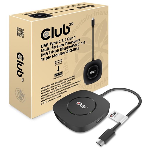 Club 3D MST Hub - CSV-1550 (3.2 USB-C Gen 1 to 3x Displayport, Alternate Mode, 4K60Hz, HDR)