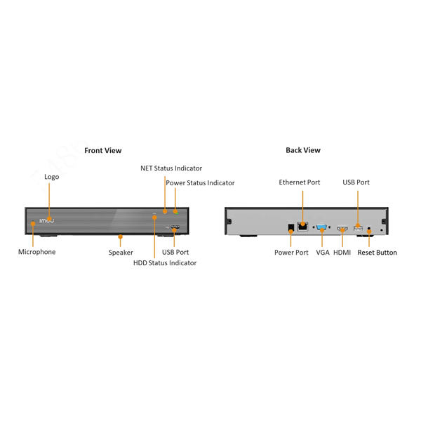Imou NVR rögzítõ - NVR-N110-8A0E (10 csatorna, H265, HDMI, VGA, USB, 1x Sata (max16TB), Onvif; Hangsz; Mikrofon)