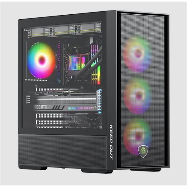 KEEP OUT Számítógépház - XC-805 MESH (fekete, ablakos, 6x12cm ARGB venti, microATX, 2xUSB2.0, 2xUSB3.0)