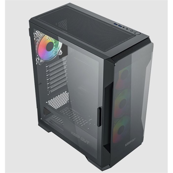 KEEP OUT Számítógépház - XC-901 PRO (fekete, ablakos, 4x12cm ARGB venti, microATX, 1xUSB3.0, 1xType-C)
