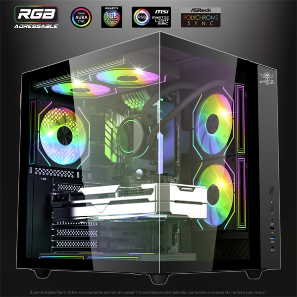 Spirit of Gamer Számítógépház - BANDIT GT (fekete, ablakos, 3x12cm ventilátor, alsó táp, ATX, 1x USB-C, 3x USB-A)