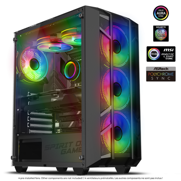 Spirit of Gamer Számítógépház - REBEL NX Black (fekete, ablakos, 4x12cm ventilátor, alsó táp, ATX, 1xUSB3.0, 2xUSB2.0)