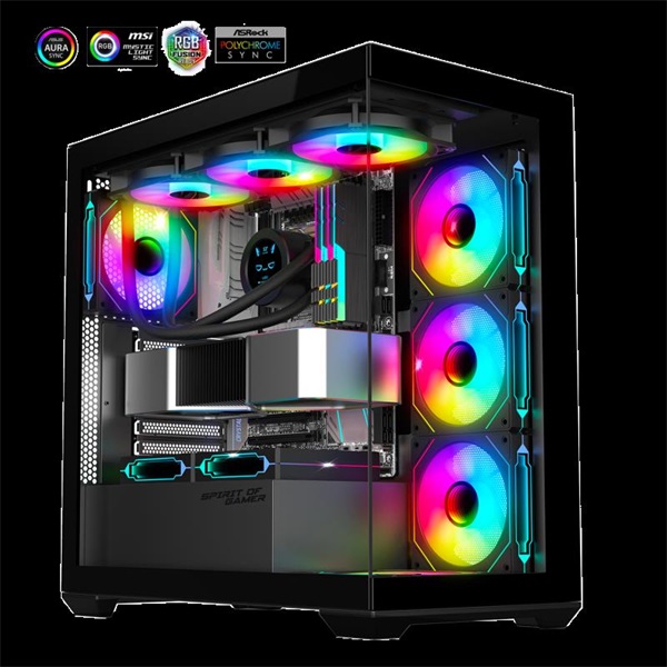 Spirit of Gamer Számítógépház - SPARK Black (fekete, ablakos, 6x12cm ventilátor, alsó táp, ATX, 2xUSB3.0, 1xUSB-C)