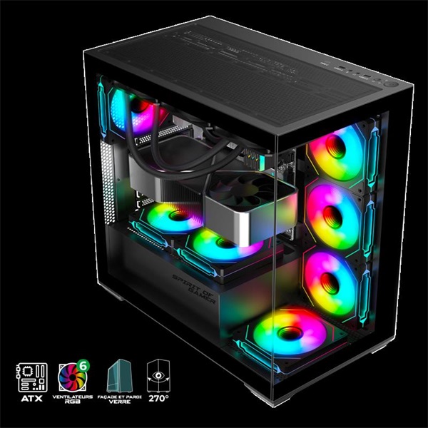 Spirit of Gamer Számítógépház - SPARK Black (fekete, ablakos, 6x12cm ventilátor, alsó táp, ATX, 2xUSB3.0, 1xUSB-C)
