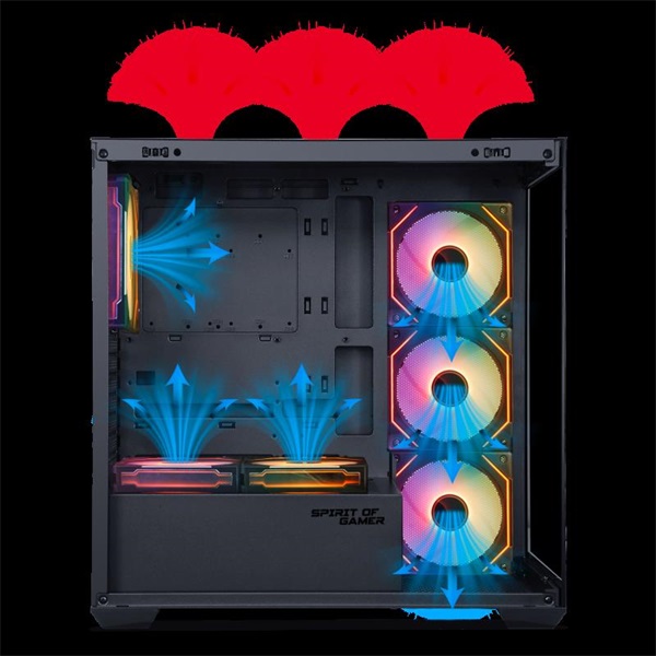 Spirit of Gamer Számítógépház - SPARK Black (fekete, ablakos, 6x12cm ventilátor, alsó táp, ATX, 2xUSB3.0, 1xUSB-C)