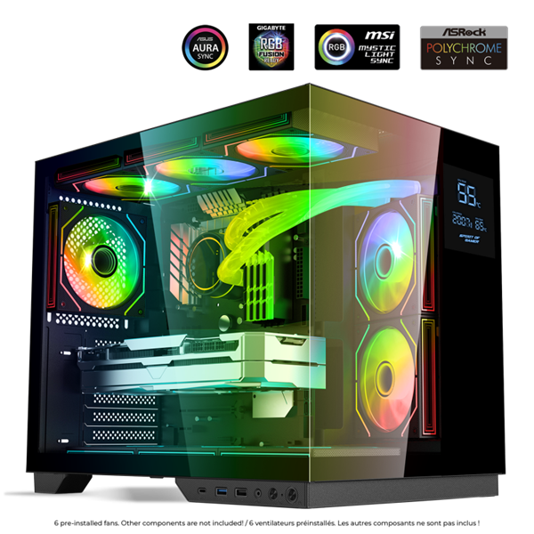 Spirit of Gamer Számítógépház - VIPER CRX Black (fekete, ablakos, 6x12cm ventilátor, alsó táp,  ATX, 1x USB-C, 2x USB-A)