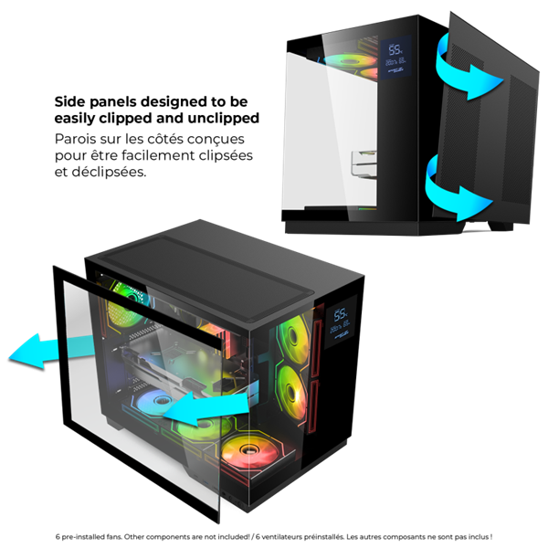 Spirit of Gamer Számítógépház - VIPER CRX Black (fekete, ablakos, 6x12cm ventilátor, alsó táp,  ATX, 1x USB-C, 2x USB-A)