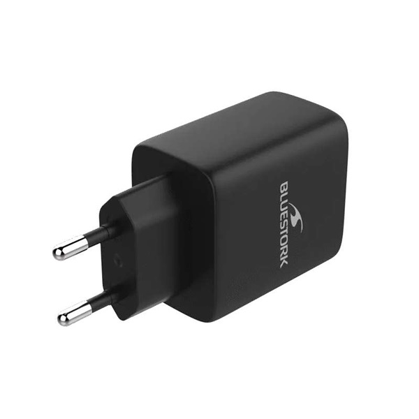 Bluestork Hálózati töltõ - PW-65-CCA-B (2xUSB-C, USB-A, 65W, 2m kábel, fekete)