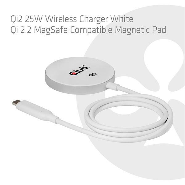 Club 3D Vezeték nélküli töltõ - CAC-3026 (Qi2 25W Wireless, 1m, fehér)