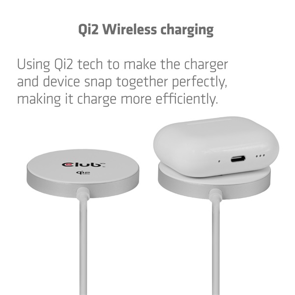 Club 3D Vezeték nélküli töltõ - CAC-3026 (Qi2 25W Wireless, 1m, fehér)