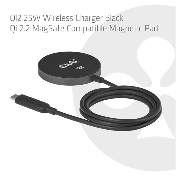 Club 3D Vezeték nélküli töltõ - CAC-3027 (Qi2 25W Wireless, 1m, fekete)