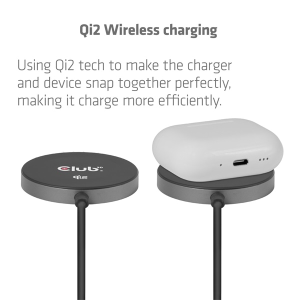 Club 3D Vezeték nélküli töltõ - CAC-3027 (Qi2 25W Wireless, 1m, fekete)