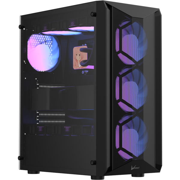 Formula Számítógépház - Air Power G1 Plus Black (fekete, ablakos, 6x12cm venti, mATX, 1xUSB3.0, 1xUSB2.0, 1xType-C)