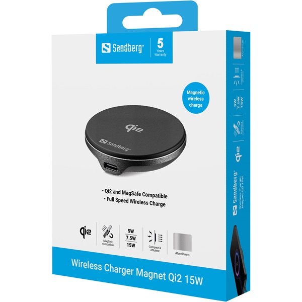 Sandberg Telefon töltõ - Wireless Charger Magnet Qi2 15W