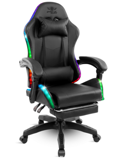 Spirit of Gamer szék - SIRIUS (RGB, állítható dõlés/magasság; kihajtható lábtartó; max.120kg-ig, fekete)