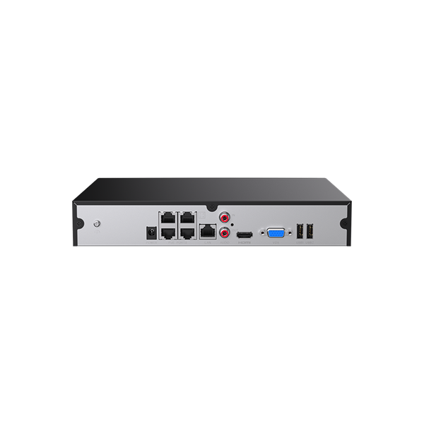 Tenda NVR rögzítõ - TN3104-4P (4 csatorna, H265+, max 8MP, 4xRJ45 802.3at PoE, 2xUSB, 1x Sata (max 10TB))