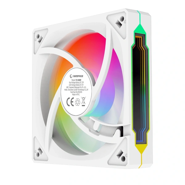 Rampage Cooler 12cm - 7C-120BR (max 21,2 dBA, Reverse, 65,41 m3/h, ház hûtésre, A-RGB LED, fehér)