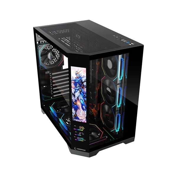 Rampage Számítógépház - NOVA V2 (fekete; üveg; ATX; 9,17" LCD kijelzõ, 7x120mm A-RGB, 1xUSB3.0 + 1xUSB-C)