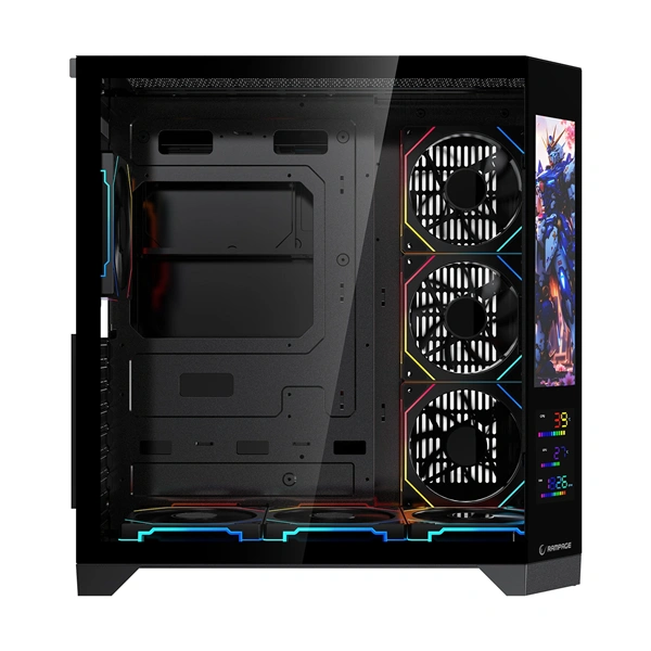 Rampage Számítógépház - NOVA V2 (fekete; üveg; ATX; 9,17" LCD kijelzõ, 7x120mm A-RGB, 1xUSB3.0 + 1xUSB-C)