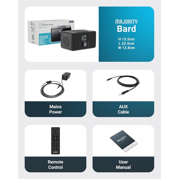 Majority Internet rádió - Bard (100W, Bluetooth, FM Rádió, Spotify, USB, Távírányító)