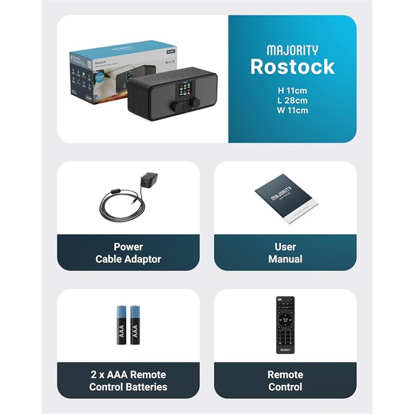 Majority Internet rádió - Rostock (10W, Bluetooth 5.2, FM Rádió, Spotify, USB)