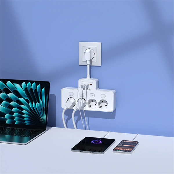 S-Link Túlfeszültségvédõ - PRZ08 (15cm, 210 Joule, USB-A, 2xType-C, 16A, 3.4A/5V, 3680W, 4db schuko, fehér)