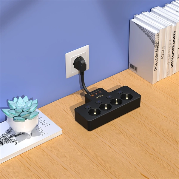 S-Link Túlfeszültségvédõ - PRZ08 (15cm, 210 Joule, USB-A, 2xType-C, 16A, 3.4A/5V, 3680W, 4db schuko, fekete)