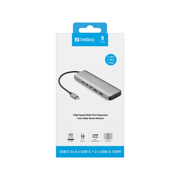 Sandberg USB Hub - USB-C to 5 x USB-C + 2 x USB-A 100W