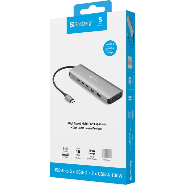 Sandberg USB Hub - USB-C to 5 x USB-C + 2 x USB-A 100W